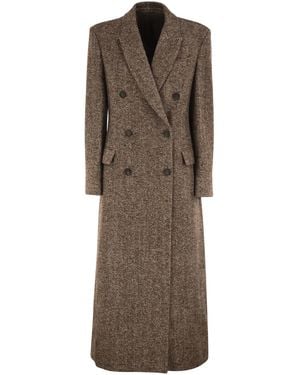 Brunello Cucinelli Double-Breasted Wool And Alpaca Herringbone Coat - Brown