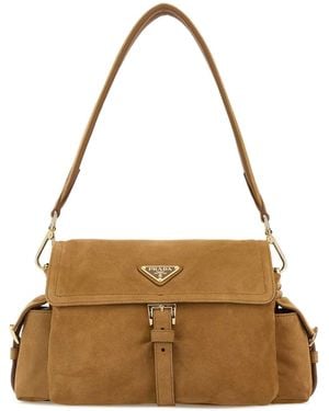 Prada Camel Suede Shoulder Bag - Metallic
