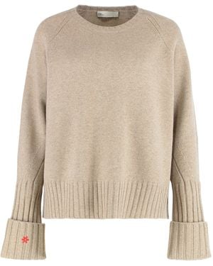 Tory Burch Wool-Blend Cable Knit V-Neck Sweater - White
