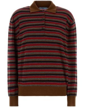 Prada Embroidered Cashmere Polo Shirt For - Brown
