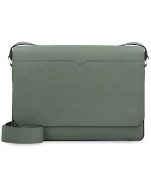 Valextra V-Line Leather Messenger Bag - Green