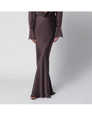 ANDAMANE Long Rouge Noir Satin Skirt - Brown