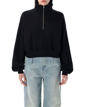 ÉTERNE Half-Zip Cropped Sweatshirt - Black