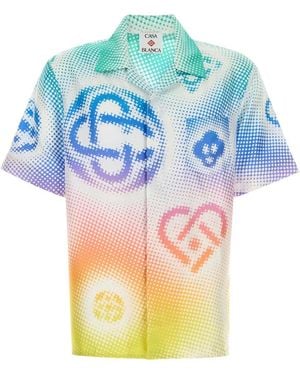 CASABLANCA Halftone Logo Cuban Collar Ss Shirt - Yellow
