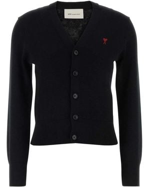 Ami Paris Quota -Cardigan With Contrasted De Coeur - Blue