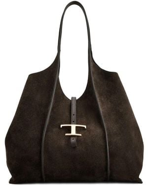 Tod's Medium Suede T-Bar Shoulder Bag - Black