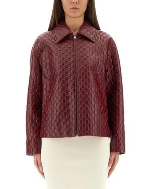 Gucci Oversized Leather Jacket With Embossed Gg - Red
