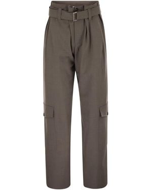 Brunello Cucinelli Tropical Luxury Wool Utility Trousers - Grey