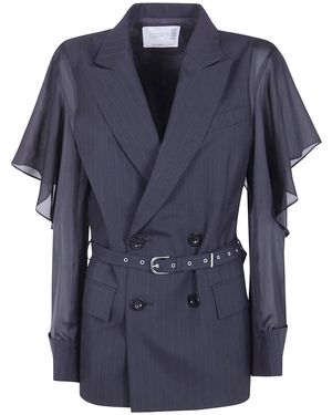 Sacai Chalk Stripe Jacket - Blue