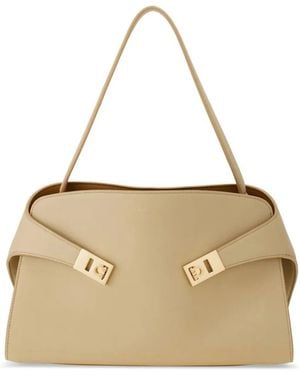Ferragamo Hug Soft Medium Bicolor Shoulder Bag - Natural