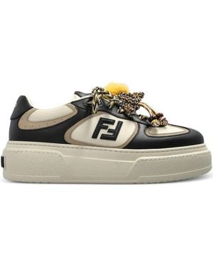 Fendi Match Leather Platform Trainers With Charms - Black