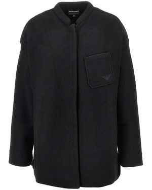 Emporio Armani Boiled Wool Oversized Overshirt - Black