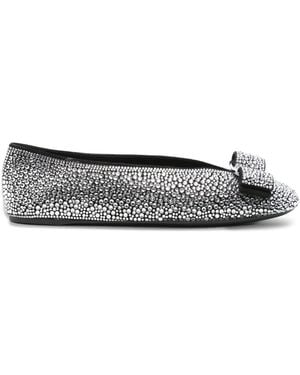 Ferragamo Crystal Bow Flats - Gray