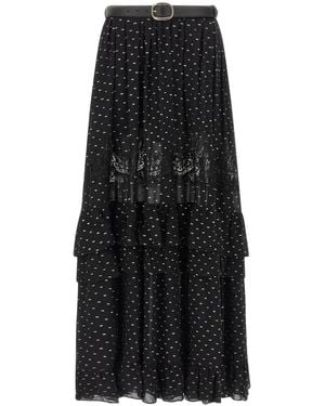 Self-Portrait And Chiffon Lace Maxi' Skirt - Black