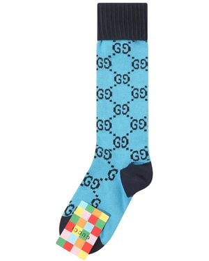 Gucci Monogram Logo Long Socks - Blue