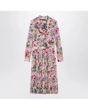 Gucci Flora Print Silk Shirt Dress - Red