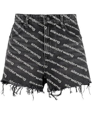 Alexander Wang Printed Denim Shorts - Grey