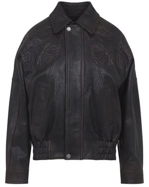 Golden Goose Bomber Jacket With Flower Embroidery - Black