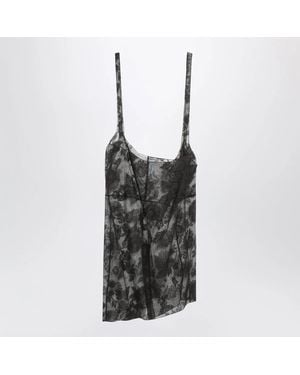 Prada Chantilly Lace Midi Skirt With Straps - Black