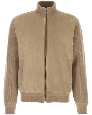 Agnona Cappuccino Cashmere & Suede Mini-Textured Jacket For - Natural