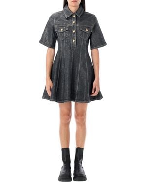 Ganni Shimmery Foil Denim Mini Dress - Black
