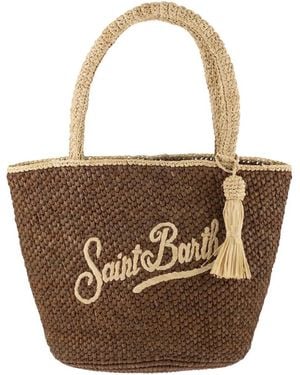 MC2 Saint Barth Woven Raffia Tote Bag With Embroidered Logo - Brown