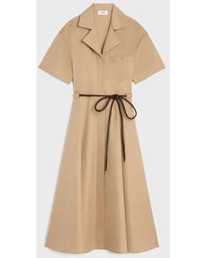 Celine Belted Short-Sleeve Midi Dress - Natural