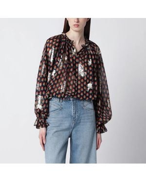 Etro Silk Shirt With Fil Coupé Roses - Black