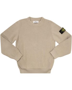 Stone Island Ribbed Cotton Crewneck Sweater - Natural