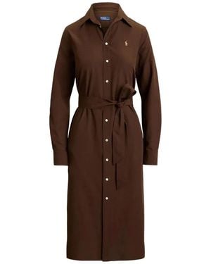 Polo Ralph Lauren Long Sleeves Shirt Midi Dress - Brown