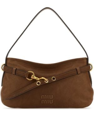 Miu Miu Shoulder Sacca Leather Logo Relief - Brown