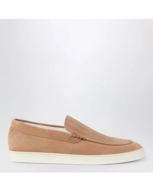 Brunello Cucinelli Light Chevron-Effect Suede Slip-Ons - Natural