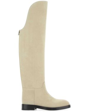 DURAZZI MILANO Sand Suede Equestrian Boots - White