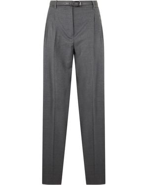 Max Mara Wool Pants With Belt - Gray