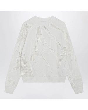 Max Mara Embroidered Cotton Crewneck Sweater - White