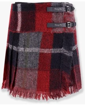Dior Check'N' Madras Mohair And Wool Kilt - Red