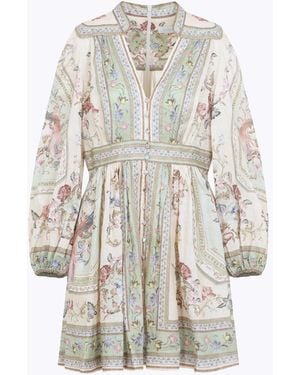 Zimmermann Tapestry Floral Roselight Plunge Mini Dress - White