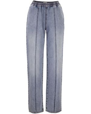 Fabiana Filippi Lightweight Denim Trousers With Elasticated Waist And Monile Detail - Blue