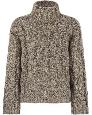 Brunello Cucinelli Soft Wool, Cashmere And Mohair Turtleneck Sweater With Braided Design - Brown