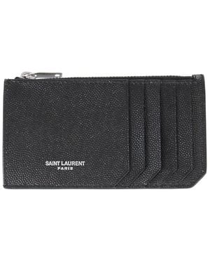 Saint Laurent Card Holder With Zipper And Logo - Black
