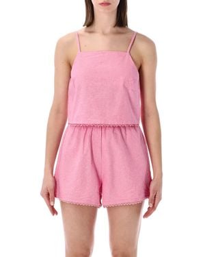 American Vintage Feoly Lace-Trim Cotton Top - Pink