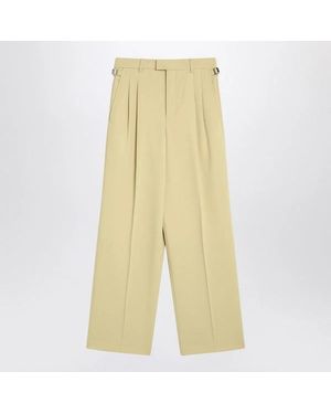 Ami Paris Wide Lime-Coloured Wool Trousers - Yellow