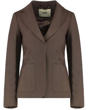 Fendi Mud Wool Blend Blazer - Brown
