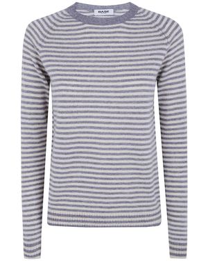 Base London Striped Round Neck Sweater - Blue