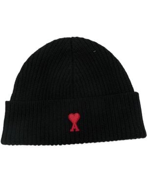 Ami Paris Ami De Coeur Wool Beanie - Black