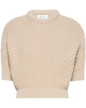 Max Mara Cotton Blend Sweater With Sunburst Pattern - Natural