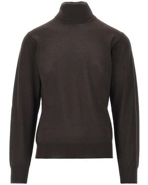 Emporio Armani Virgin Wool Turtleneck With Eagle Embroidery - Black