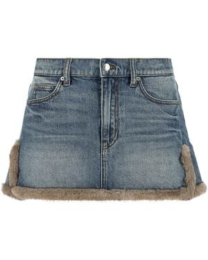 Alexander Wang Denim Skirt With Fur Hem - Blue