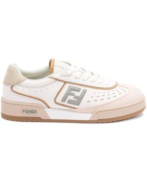 Fendi Uwhi Sage Linen Leather Sneakers - White