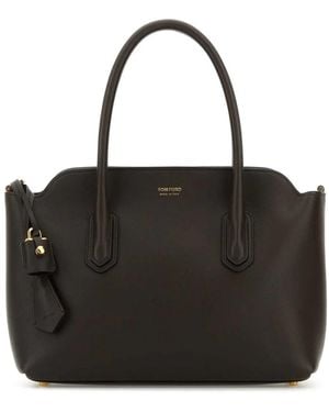 Tom Ford Natural Grain Leather Medium Top Handle - Black